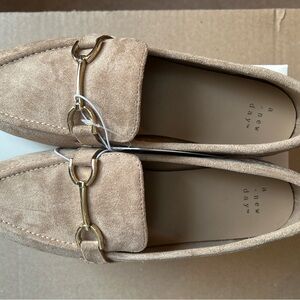 a new day Suede Loafers in Beige with Gold Hardware